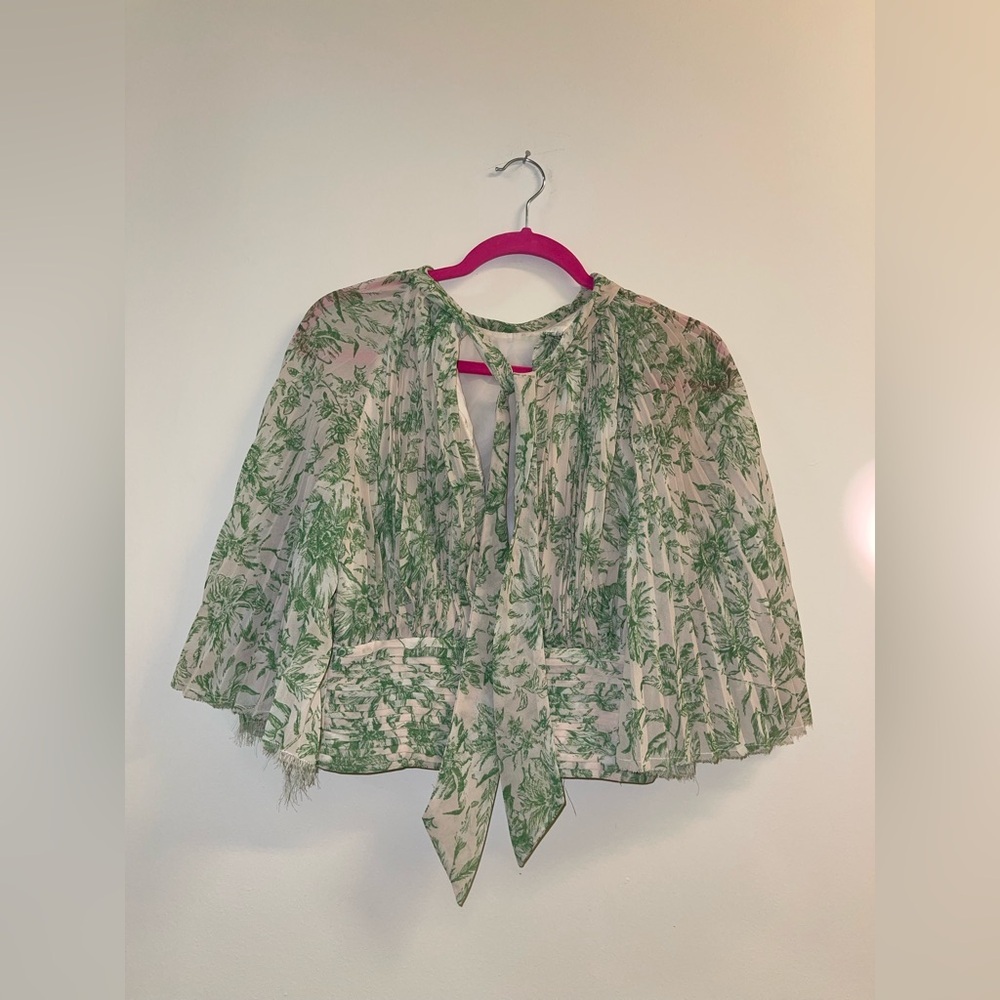 Amur Lee Plissé Leaf Print Silk Blouse, small - Picture 5 of 13